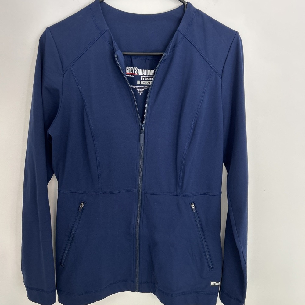 Gray's Anatomy Barco Full Zip Spandex Stretch Scrub Jacket Small Navy
